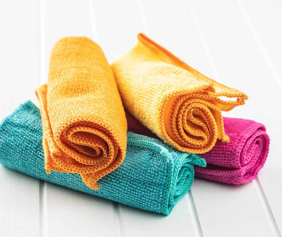 Rolled up microfibre cloths in different colours